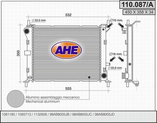 AHE 110.087/A - Radiators, Motora dzesēšanas sistēma autodraugiem.lv