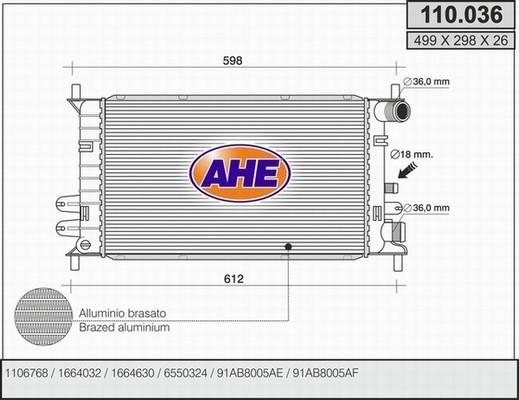 AHE 110.036 - Radiators, Motora dzesēšanas sistēma autodraugiem.lv