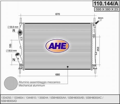 AHE 110.144/A - Radiators, Motora dzesēšanas sistēma autodraugiem.lv