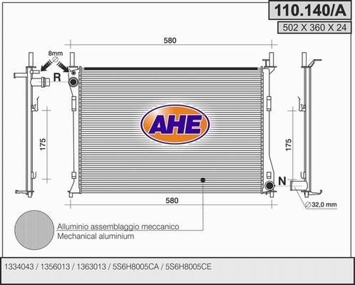 AHE 110.140/A - Radiators, Motora dzesēšanas sistēma autodraugiem.lv