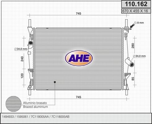 AHE 110.162 - Radiators, Motora dzesēšanas sistēma autodraugiem.lv