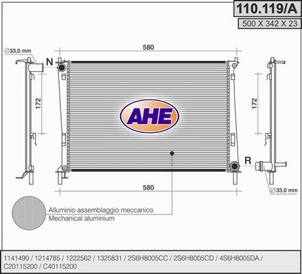 AHE 110.119/A - Radiators, Motora dzesēšanas sistēma autodraugiem.lv