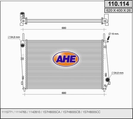 AHE 110.114 - Radiators, Motora dzesēšanas sistēma autodraugiem.lv