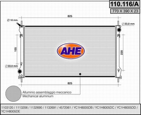 AHE 110.116/A - Radiators, Motora dzesēšanas sistēma autodraugiem.lv