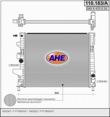 AHE 110.183/A - Radiators, Motora dzesēšanas sistēma autodraugiem.lv