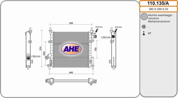 AHE 110.135/A - Radiators, Motora dzesēšanas sistēma autodraugiem.lv