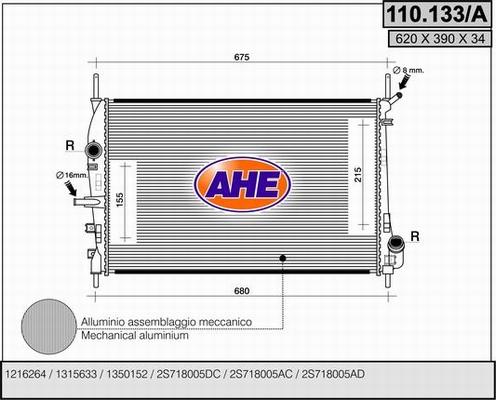 AHE 110.133/A - Radiators, Motora dzesēšanas sistēma autodraugiem.lv