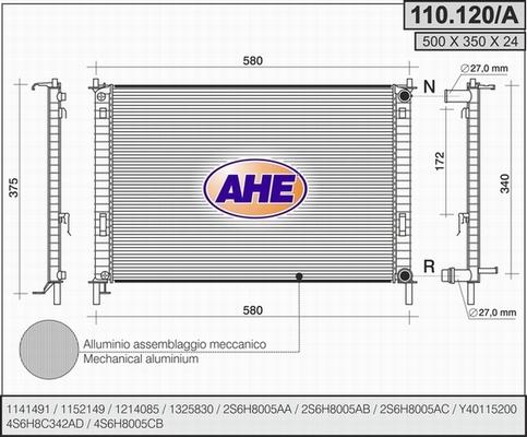 AHE 110.120/A - Radiators, Motora dzesēšanas sistēma autodraugiem.lv