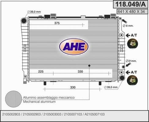 AHE 118.049/A - Radiators, Motora dzesēšanas sistēma autodraugiem.lv