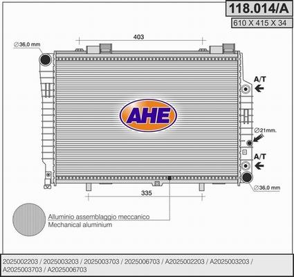 AHE 118.014/A - Radiators, Motora dzesēšanas sistēma autodraugiem.lv