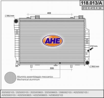 AHE 118.013/A - Radiators, Motora dzesēšanas sistēma autodraugiem.lv