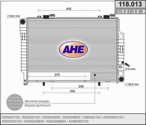 AHE 118.013 - Radiators, Motora dzesēšanas sistēma autodraugiem.lv