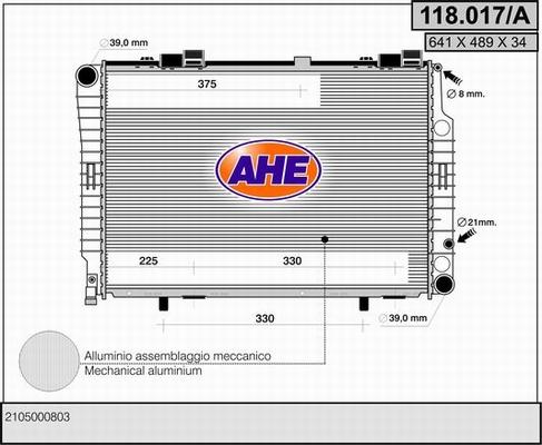 AHE 118.017/A - Radiators, Motora dzesēšanas sistēma autodraugiem.lv