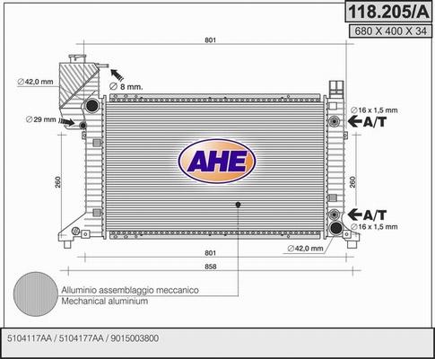 AHE 118.205/A - Radiators, Motora dzesēšanas sistēma autodraugiem.lv