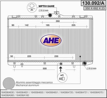 AHE 130.092/A - Radiators, Motora dzesēšanas sistēma autodraugiem.lv