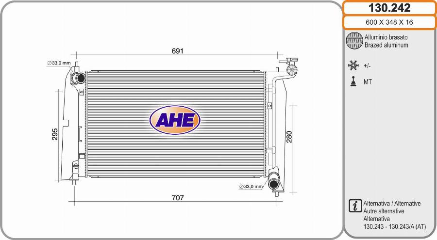 AHE 130242 - Radiators, Motora dzesēšanas sistēma autodraugiem.lv