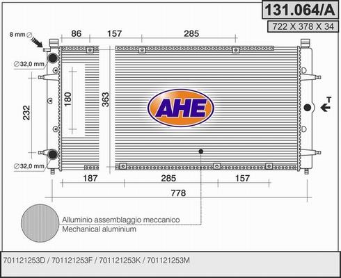AHE 131.064/A - Radiators, Motora dzesēšanas sistēma autodraugiem.lv