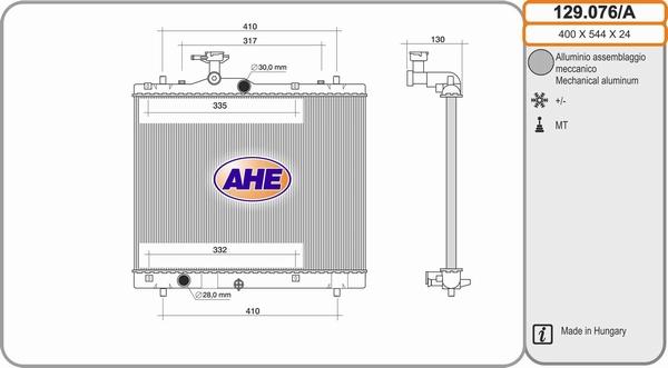 AHE 129.076/A - Radiators, Motora dzesēšanas sistēma autodraugiem.lv