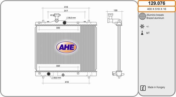 AHE 129.076 - Radiators, Motora dzesēšanas sistēma autodraugiem.lv