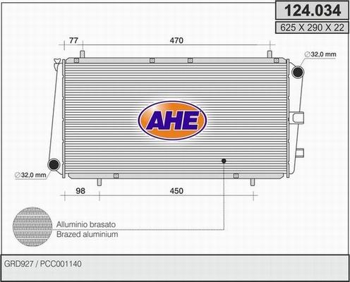 AHE 124.034 - Radiators, Motora dzesēšanas sistēma autodraugiem.lv