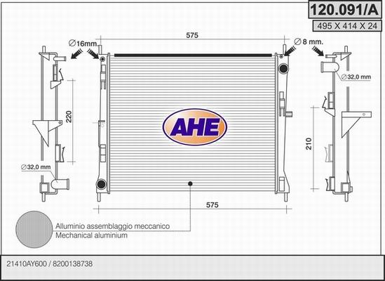 AHE 120.091/A - Radiators, Motora dzesēšanas sistēma autodraugiem.lv