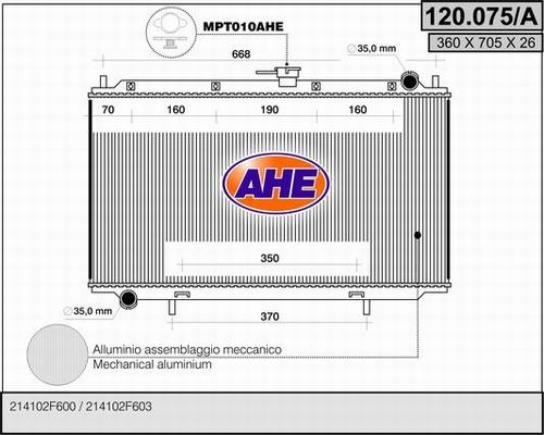 AHE 120.075/A - Radiators, Motora dzesēšanas sistēma autodraugiem.lv