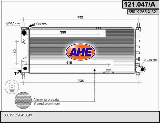 AHE 121.047/A - Radiators, Motora dzesēšanas sistēma autodraugiem.lv