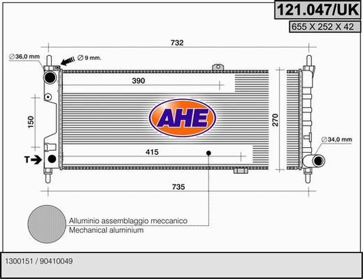 AHE 121.047/UK - Radiators, Motora dzesēšanas sistēma autodraugiem.lv