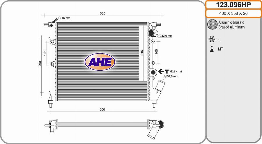 AHE 123.096HP - Radiators, Motora dzesēšanas sistēma autodraugiem.lv