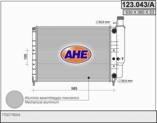 AHE 123.043/A - Radiators, Motora dzesēšanas sistēma autodraugiem.lv