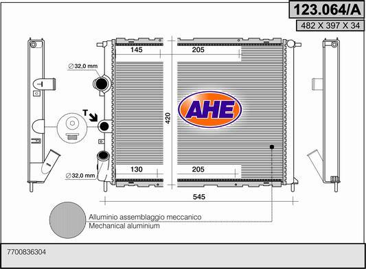 AHE 123.064/A - Radiators, Motora dzesēšanas sistēma autodraugiem.lv