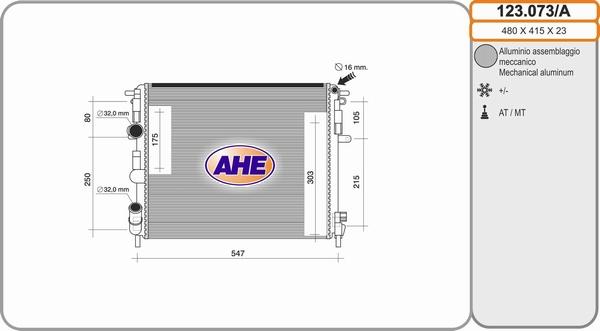 AHE 123.073/A - Radiators, Motora dzesēšanas sistēma autodraugiem.lv