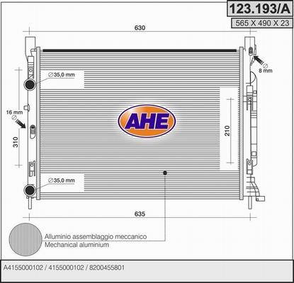 AHE 123.193/A - Radiators, Motora dzesēšanas sistēma autodraugiem.lv