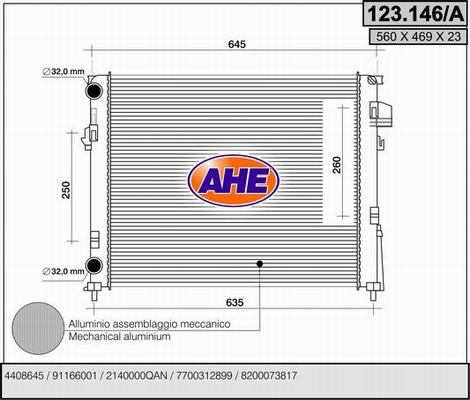 AHE 123.146/A - Radiators, Motora dzesēšanas sistēma autodraugiem.lv