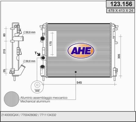 AHE 123.156 - Radiators, Motora dzesēšanas sistēma autodraugiem.lv