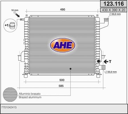 AHE 123.116 - Radiators, Motora dzesēšanas sistēma autodraugiem.lv