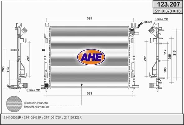 AHE 123.207 - Radiators, Motora dzesēšanas sistēma autodraugiem.lv