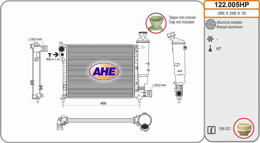 AHE 122.005HP - Radiators, Motora dzesēšanas sistēma autodraugiem.lv