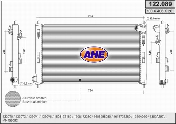 AHE 122.089 - Radiators, Motora dzesēšanas sistēma autodraugiem.lv