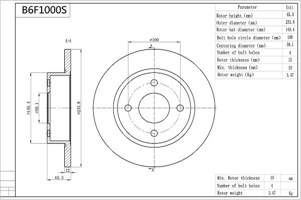 Aisin B6F1000S - Bremžu diski autodraugiem.lv