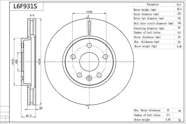 Aisin L6F931S - Bremžu diski autodraugiem.lv