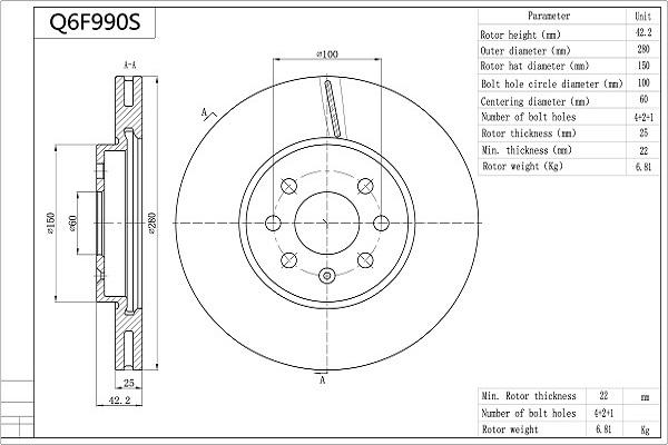 Aisin Q6F990S - Bremžu diski autodraugiem.lv