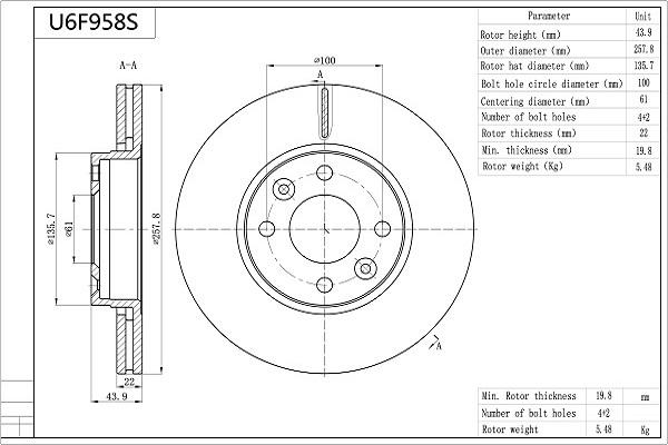 Aisin U6F958S - Bremžu diski autodraugiem.lv