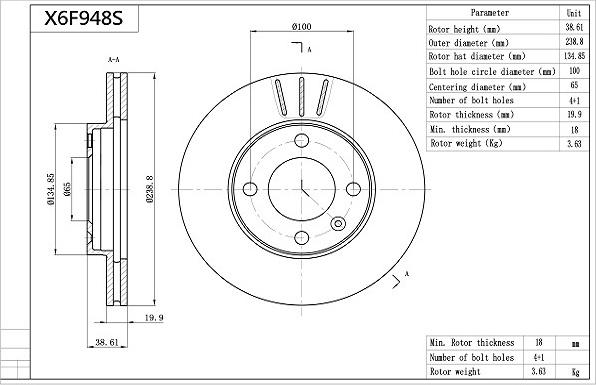 Aisin X6F948S - Bremžu diski autodraugiem.lv