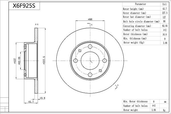 Aisin X6F925S - Bremžu diski autodraugiem.lv