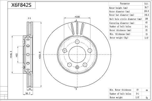 AISIN X6F842S - Bremžu diski autodraugiem.lv