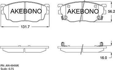 Akebono AN-494WK - Bremžu uzliku kompl., Disku bremzes autodraugiem.lv