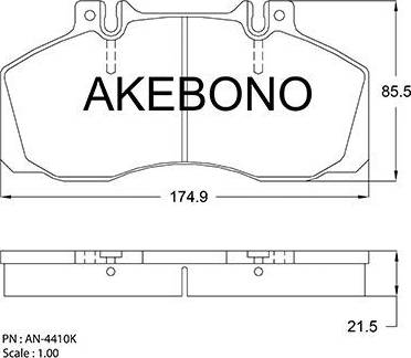 Akebono AN-4410K - Bremžu uzliku kompl., Disku bremzes autodraugiem.lv