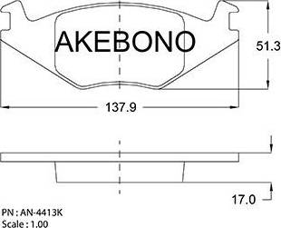 Akebono AN-4413K - Bremžu uzliku kompl., Disku bremzes autodraugiem.lv