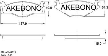 Akebono AN-4412KE - Bremžu uzliku kompl., Disku bremzes autodraugiem.lv